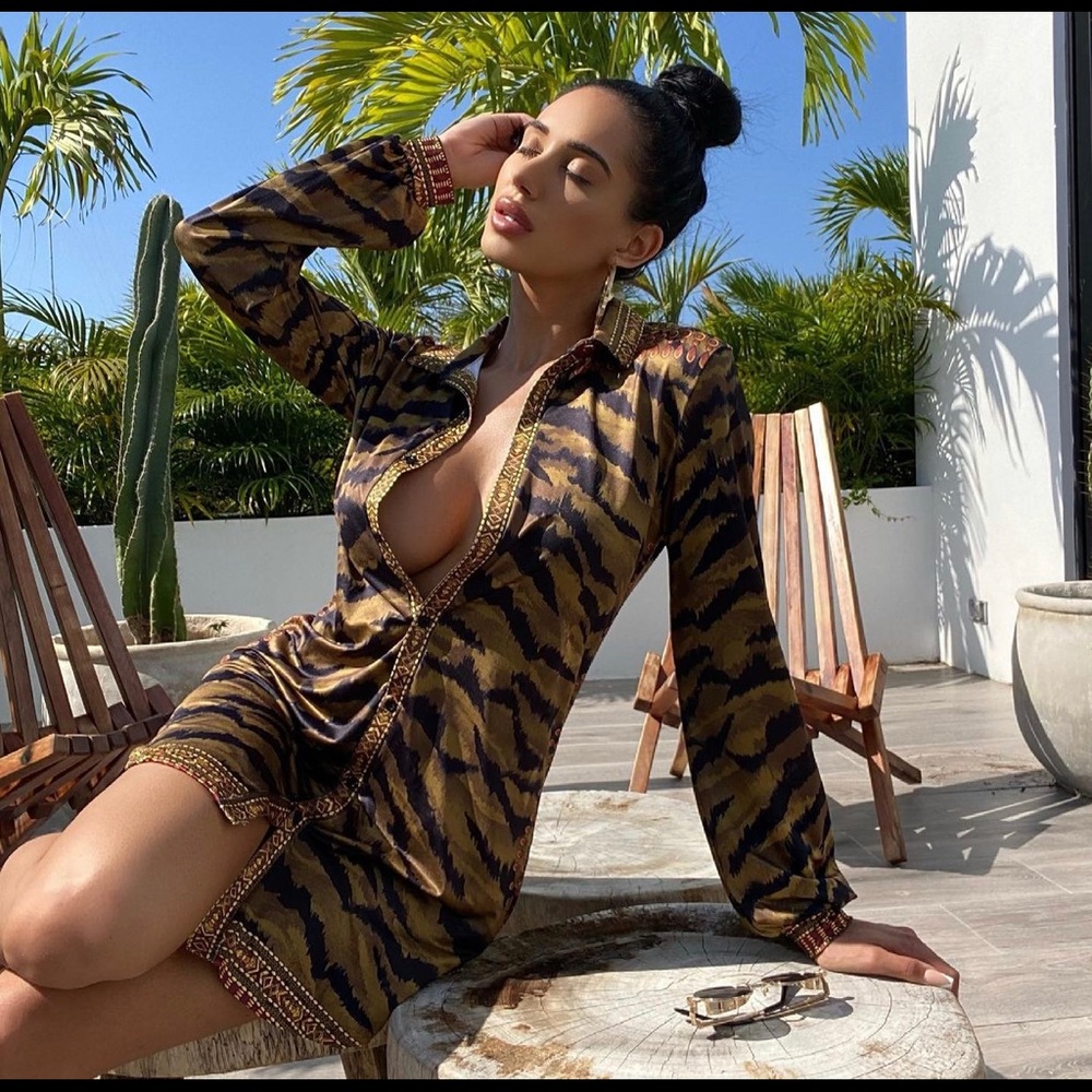 Animal print shirt dress
